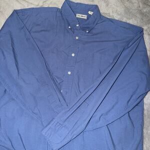 L.L. Bean Blue Check Button Down Shirt M Tall Long Sleeve Oxford